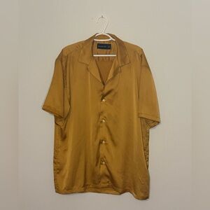 Abercrombie & Fitch Gold Satin Short Sleeve Blouse - XL